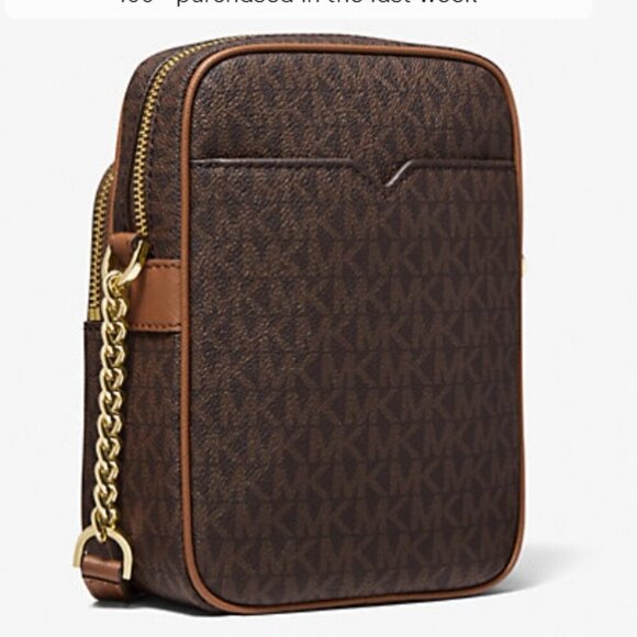 Michael Kors Jet Set Travel $398 Medium Signature Logo Crossbody Brown NWT - Picture 3 of 15